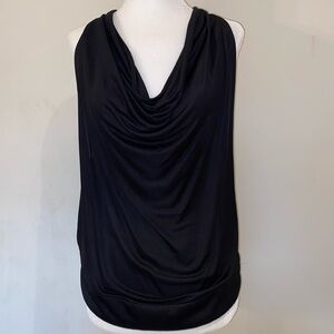 Diane Von Furstenburg sleeveless racerback draped black rayon knit tank Sz S
